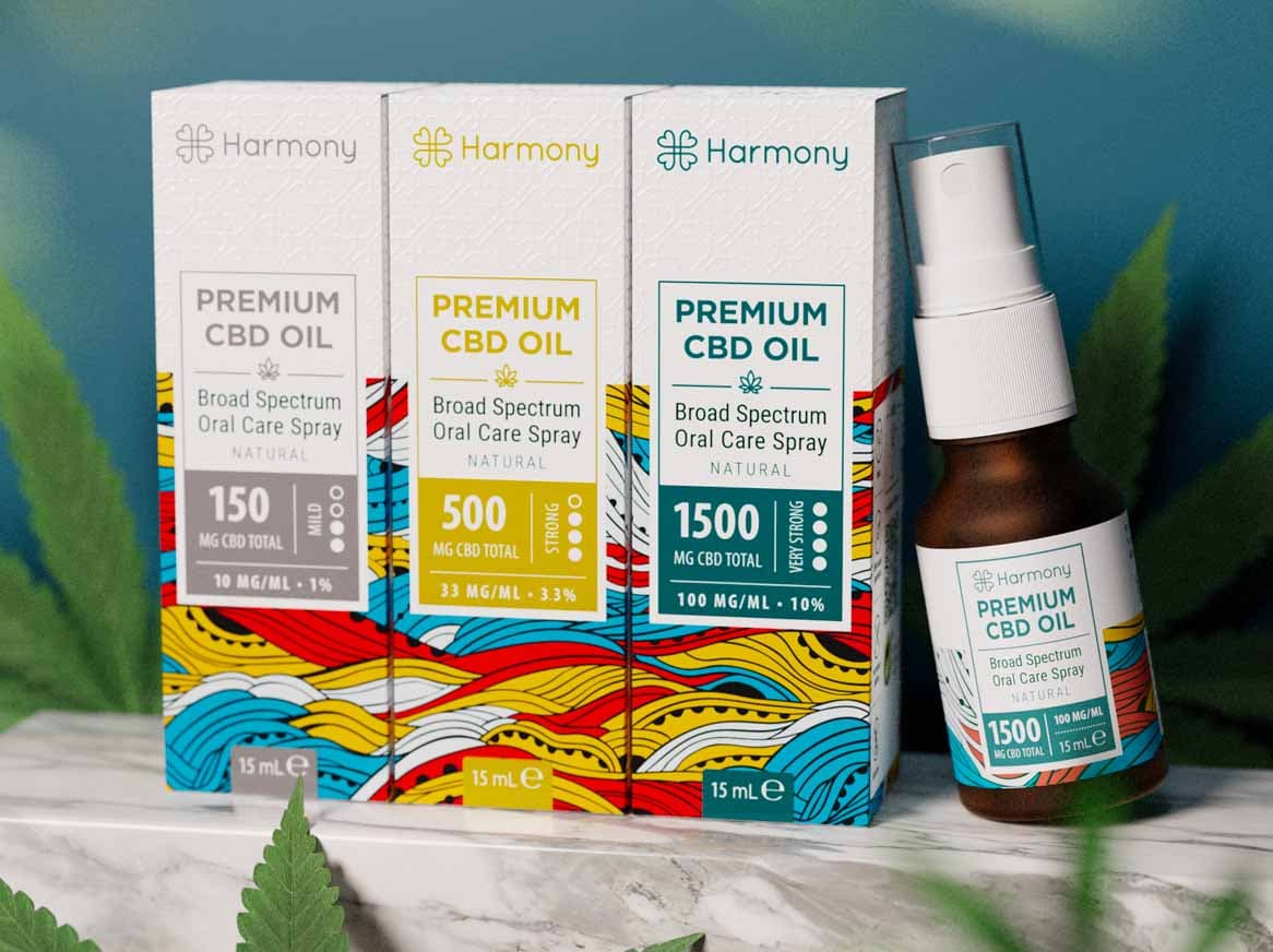 Gama de esprays de CBD Harmony en concentraciones Suave, Alta y Muy alta