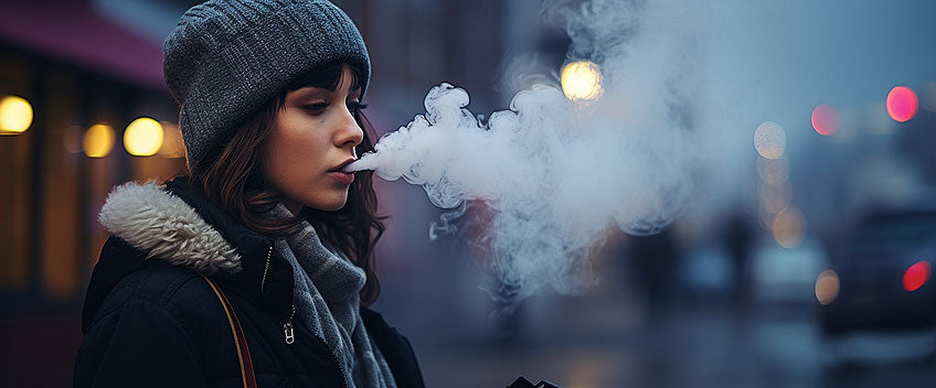 vape cbd femme fumant dans la rue