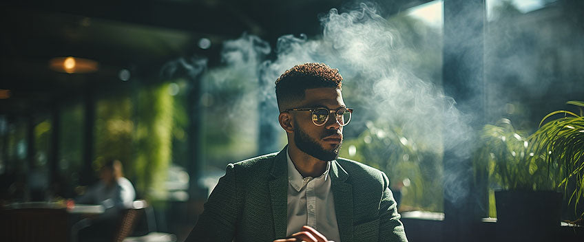 man in a smoking room cbd vape