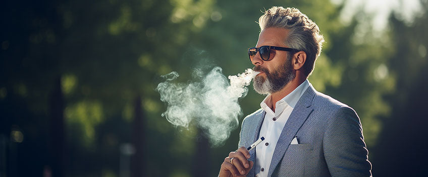 man in a suit smoking cbd vape