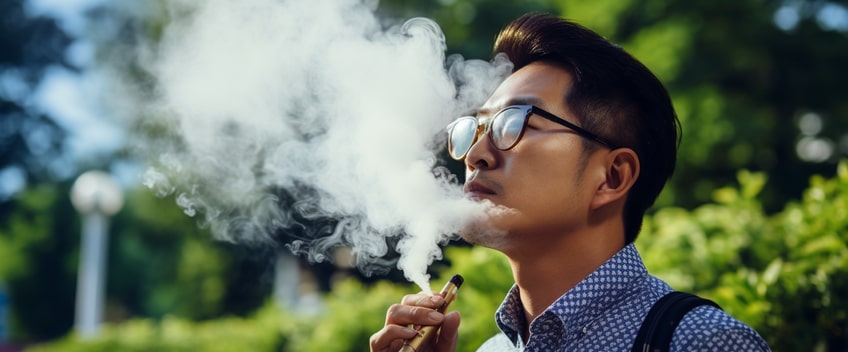 asian man smoking cbd vape