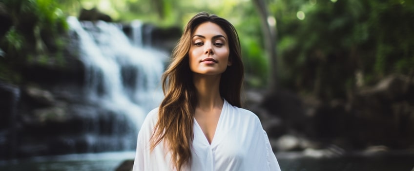 woman in waterfall cbd oil