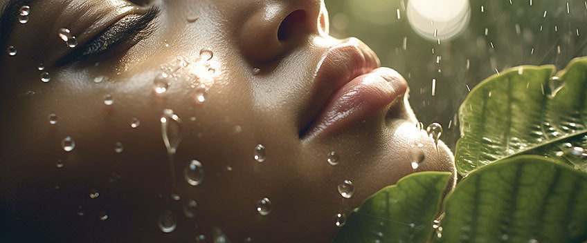 Visage d’une femme au contact de l’eau.