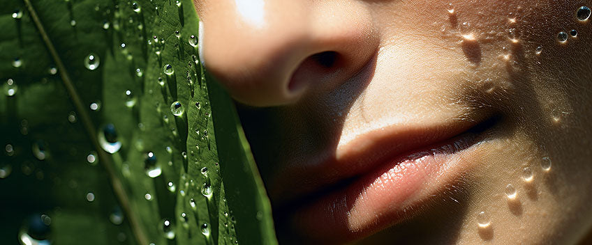 huile de cbd visage de femme contre sur feuille verte