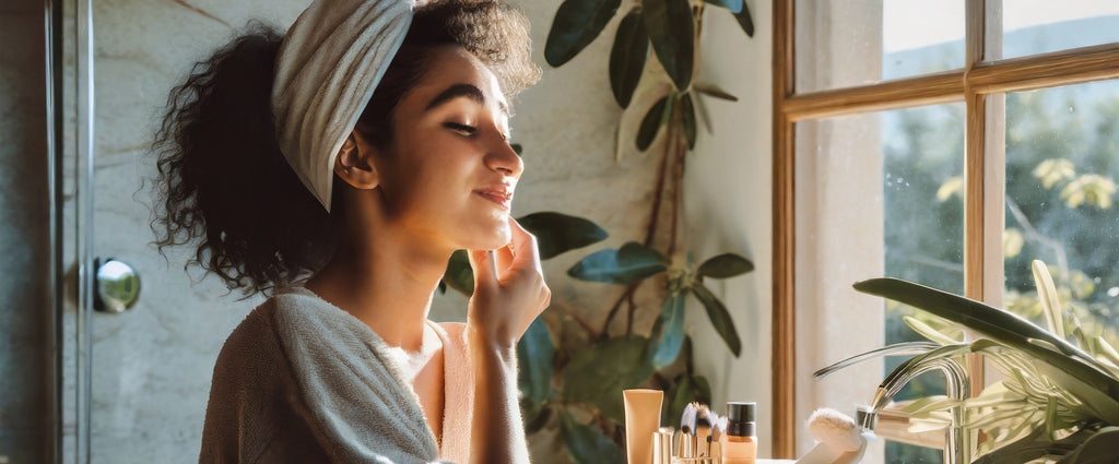 fille appliquant de la crème cbd sur son visage