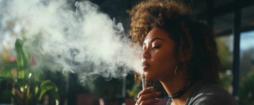 e liquide cbd femme soufflant fumée