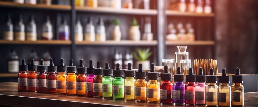 e liquide cbd toutes couleurs alignés