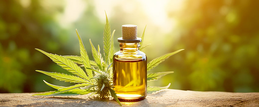 huile cbd orange avec feuille de cannabis