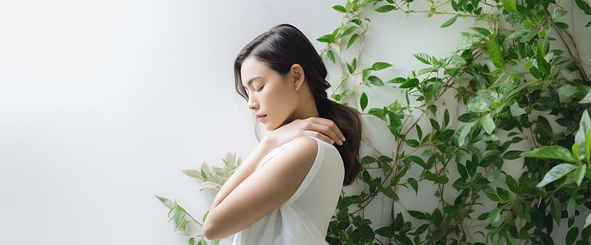crème cbd femme se tenant les épaules