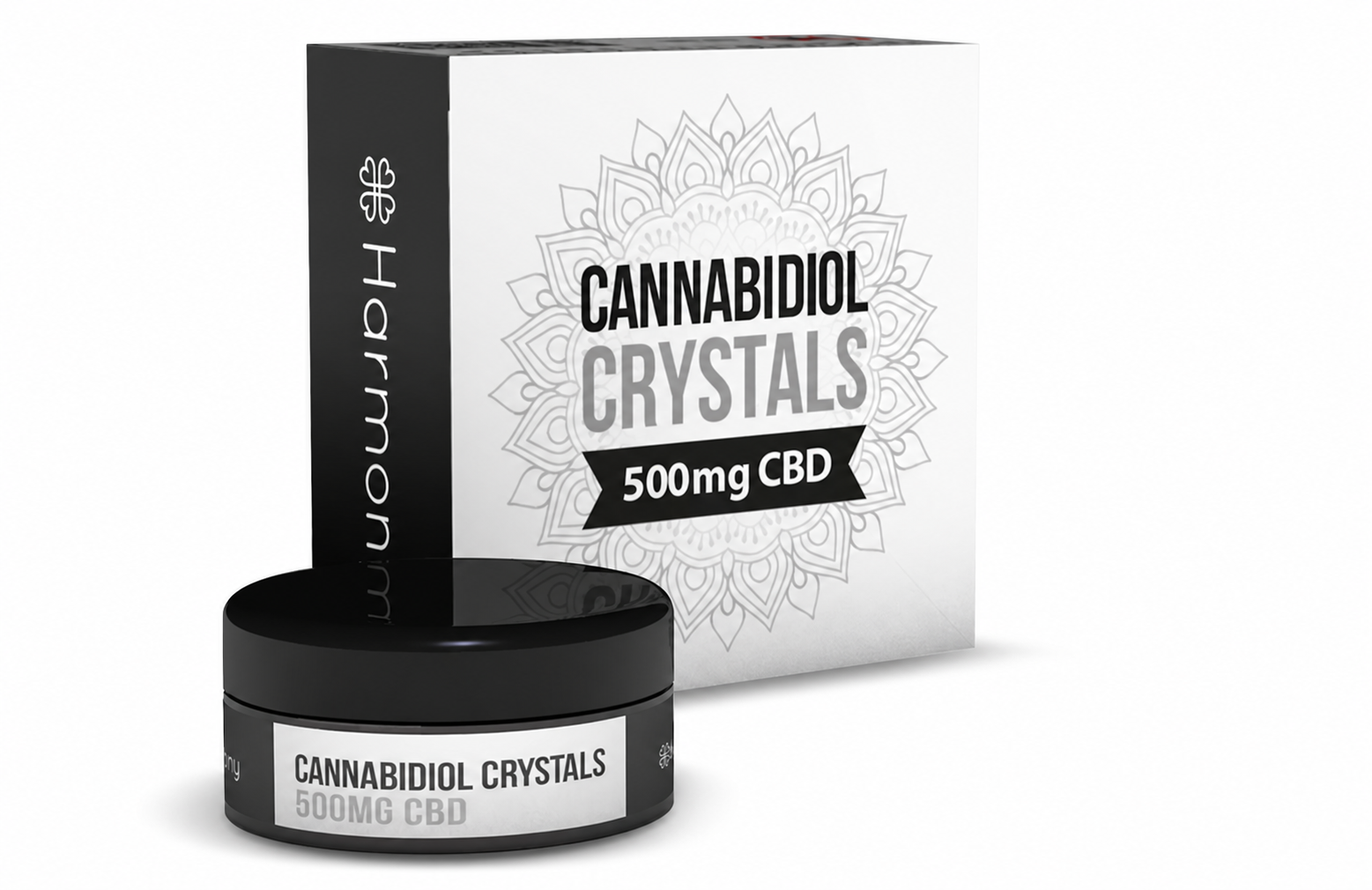 Pot et boîte de cristaux de CBD Harmony.