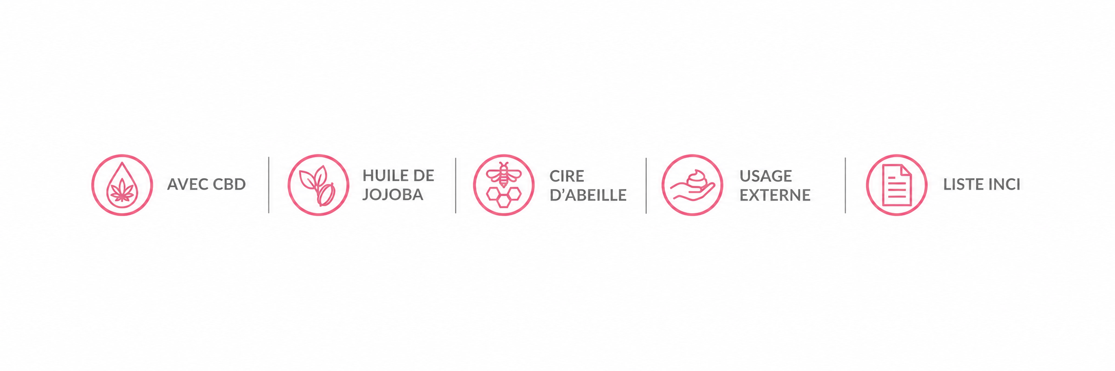 AVEC CBD, HUILE DE JOJOBA, CIRE D’ABEILLE, USAGE EXTERNE, LISTE INCI